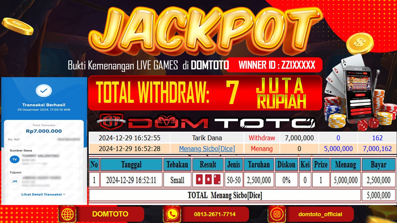 JACKPOT LIVE GAME SICBO [DICE] 29 DESEMBER 2024
